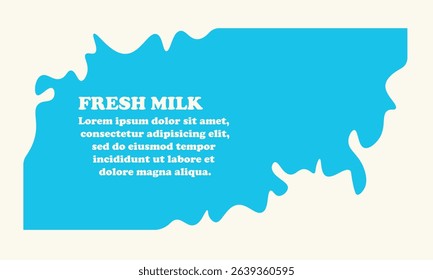 Creative splash-shaped blue banner with placeholder text, ideal for dairy product promotions, food packaging, or advertisement layouts. Modern, playful design on a clean cream background.