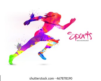 Creative Sports Background with abstract colorful illustration of a Female Runner, Can be used as Poster, Banner or Flyer design.