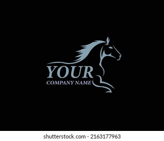 Creative Sports Horse Logo Design. Horse Elegant Logo Symbol Illustration Black Background.