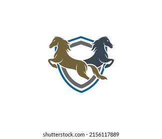 Creative Sports Two Horse Logo Design. Two Horse Elegant Logo Symbol Illustration White Background.
