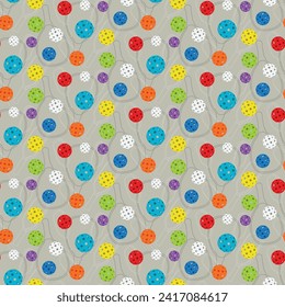 Creative sporty seamless pattern with pickleball balls