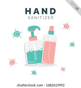 Creative Spray and Gel Hand Sanitizer in the Bottle to Avoid Corona Virus Illustration - Vector