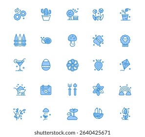 Creative Spring 25 Blue icon pack  Such As mushroom. spring. butterfly. park. bench