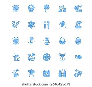 Creative Spring 25 Blue icon pack  Such As mushroom. spring. butterfly. park. bench