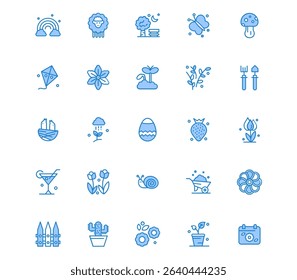 Creative Spring 25 Blue icon pack  Such As mushroom. spring. butterfly. park. bench