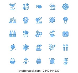 Creative Spring 25 Blue icon pack  Such As mushroom. spring. butterfly. park. bench