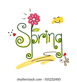 Creative Spring Season Greeting Card design based on Line Art and Doodle Art.