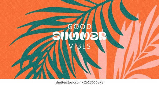 Creative spring,  summer card with abstract leaves, plants, flowers. Modern art minimalist style. Poster, cover, packaging design.