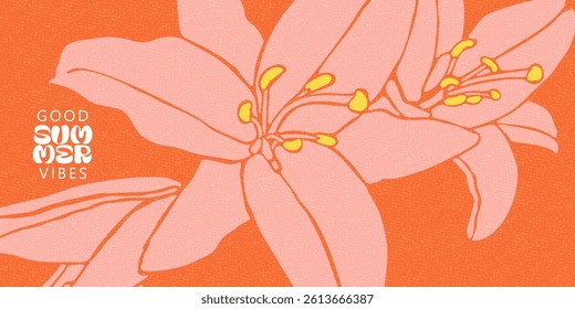 Creative spring,  summer card with abstract leaves, plants, flowers. Modern art minimalist style. Poster, cover, packaging design.
