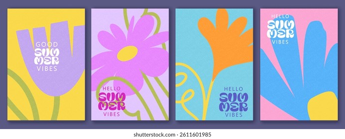 Creative spring,  summer cards with abstract leaves, plants, flowers. Modern art minimalist style. Poster, cover, packaging design.