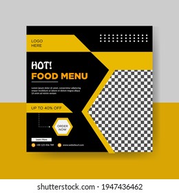 Creative square banner template design for restaurant food post on Instagram.