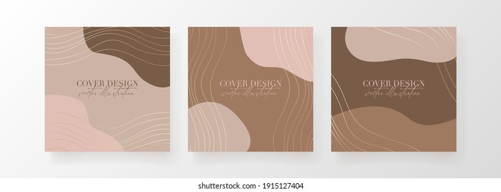 Creative square cover design vector for social media posts, story and photos with natural beige and gold colours with stone shape. Template for wedding invitation, save the date