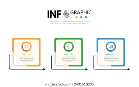Diseño creativo de elementos cuadrados con iconos de marketing Idea empresarial con 3 opciones, pasos