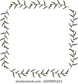 Marco cuadrado creativo con ramas verdes sobre fondo blanco. Imagen de Vector.