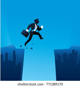 Creative Square Passionate Risk Taker Jumping Off A High Cliff Creative Businessman Illustration Concept