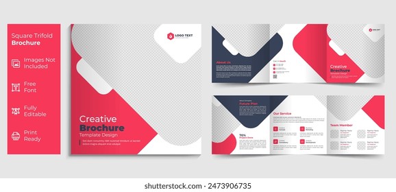 Creative Square Tri Fold Brochure Design Template for Corporate Business Advertising Marketing Agency