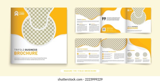 Creative square trifold brochure design with modern shapes