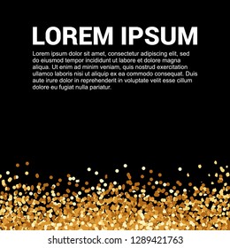 Creative square vector background, template with gold glitter, splash, sprinkle line and space for text. Vector design element.