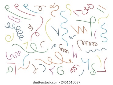 Creative squiggles, curves, waves, zigzags. Trendy freehand decorations. Isolated vector