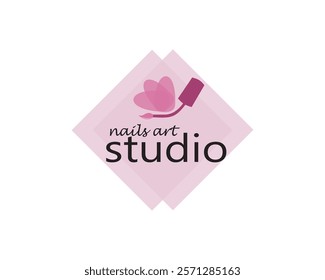 creative stacked pink nails and curved nail polish brush forming a snail logo design