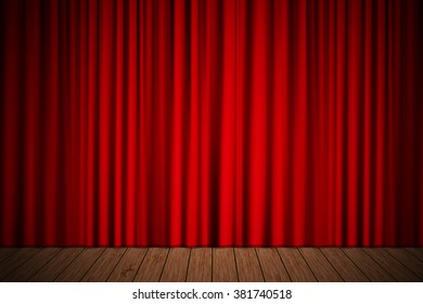 Creative stage with red curtain. Vector illustration for your design