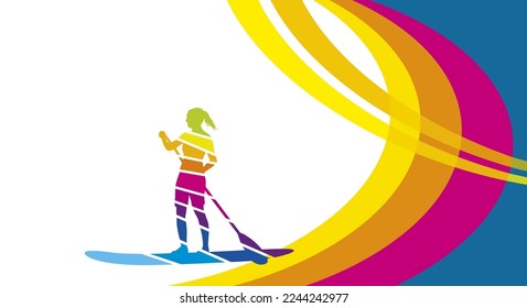 Creative stand up paddling sport background illustration for use as a template for flyer or for use in web design.