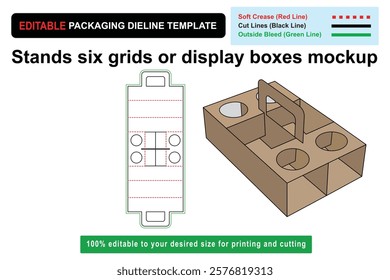 Creative Stands Six Grids Display Boxes Mockup Dieline for Unique Retail Solutions, Display box mockup, Grid layout design, Mockup dieline, Box stands mockup, Box template design, Custom box dieline