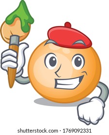 A creative staphylocuccus aureus artist mascot design style paint with a brush
