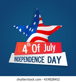 Creative Star in American Flag colors on blue background. Greeting card design for 4th of July, American Independence Day celebration.