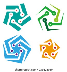 Creative star emblem concept sign. Colorful digital icon set. Corporate Business technology insignia symbol. Pentagon abstract line art vector design icon template. 