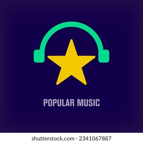 Logo de estrella creativa y audífonos. Transiciones de color únicas. Plantilla única de álbum, música favorita y logotipo de etiqueta de registro. vector