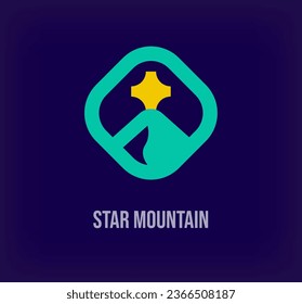 Logo de una estrella creativa. Transiciones de color únicas. Plantilla única de logotipo de montaña simple. vector
