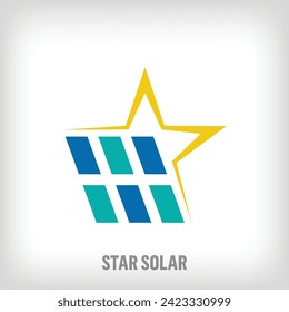 Creative star solar panel logo. Unique color transitions. Sustainable starry energy logo template. vector