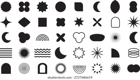 Conjunto de adesivo estelar criativo. Símbolos vibrantes de forma explosiva. Novos rótulos de ícone de vetor de chegada. Modernos designs de crachás promocionais, Elementos gráficos de explosão de estrela de vetor,
