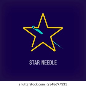 Creative starry pin needle logo. Unique color transitions. Creative fabric companies, tailor and fashion logo template. vector