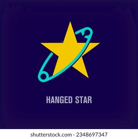 Creative starry safety pin logo. Unique color transitions. Creative fabric companies, tailor and fashion logo template. vector