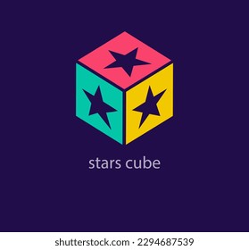Creative stars cube logo. Unique design color transitions. Custom success center logo template. vector.