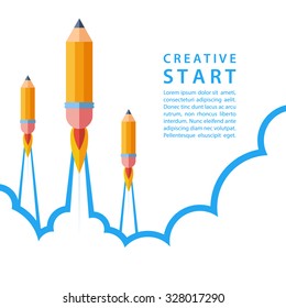 Pencil Illustration Flat Style Creative Start Stock Vector (Royalty ...