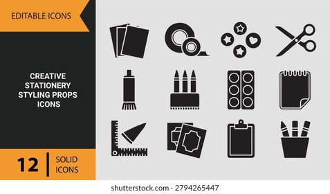 Creative stationery styling icons featuring notebooks pens paper clips desk accessories and decorative workspace elements for branding and creative projects.