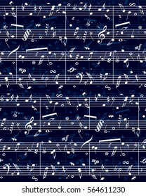Creative stave opera fond. Black ink hand drawn icons in artistic retro style. View closeup
