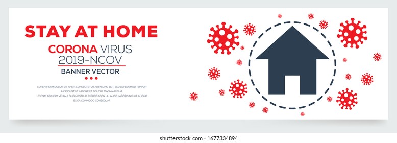 Creative (bleib zu Hause) Banner Word mit Symbolen, Zeichen, um die Ausbreitung des Pandemie-Virus zu stoppen,Vektorillustration Illustration