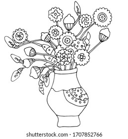 Creative steampunk mechanical object. Bunch of mechanical flowers.Flowers in the steampunk style of gears and light bulbs. Vector illustration in sketch style. Coloring page for children and adults.