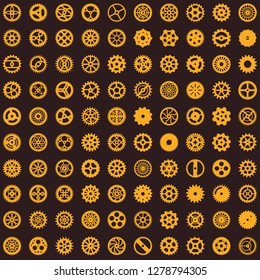 Creative steampunk seamless texture design. Clockwork gears vector infinite cogwheel pattern on dark background