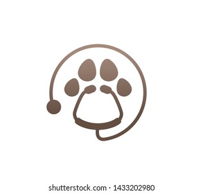 Creative Stethoscope Circle Paw Logo Design Vector Symbol Illustration