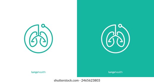 Creative Stethoscope and Lungs Logo. Lungs Healthcare with Line Art Outline Style. Lungs Care Logo Icon Symbol Vector Design Template