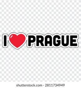 A creative sticker design featuring the text I Love Prague with a vibrant red heart symbol, perfect for travel souvenirs, city branding, and tourism.