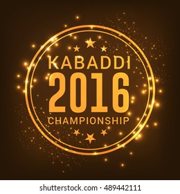Creative sticker or label design on shiny golden background for kabaddi Championship League.