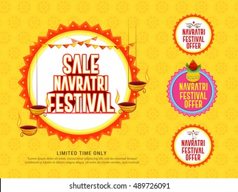 Creative sticker or label of indian festival Navratri celebration,big navratri sale offers background.