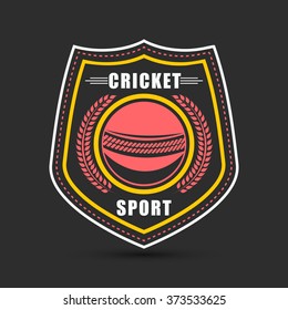 Kreatives Aufkleber-, Tag- oder Etikettendesign mit Darstellung des Konzepts "Ball for Cricket Sports".
