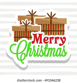 Creative sticky design with gift boxes for Merry Christmas celebration.